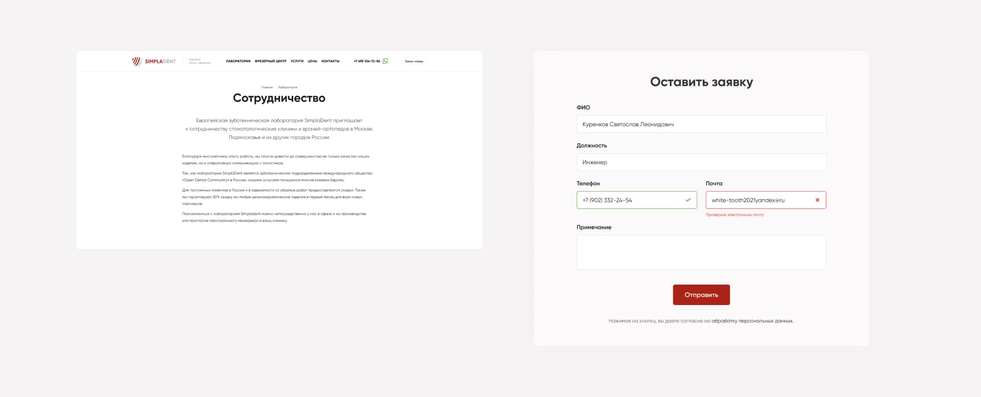 SimplaDent. Заявка и сотрудничество